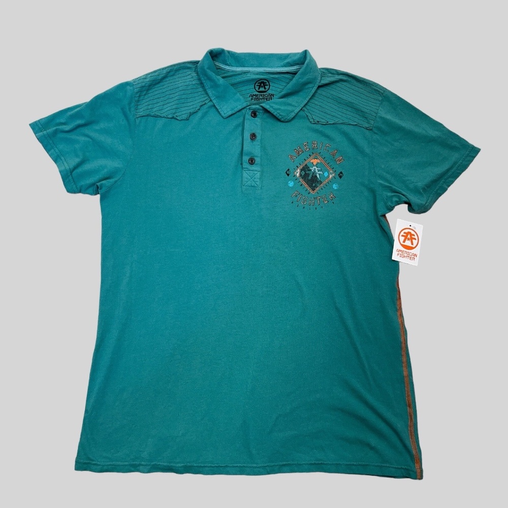 American Fighter Garder Polo Shirt L Short Sleeve‎ Relaxed Mens Lightweight Teal